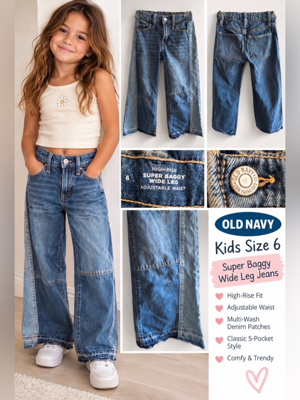 Old Navy Kids' Super Baggy Wide Leg Jeans — Blue Sz 6 Youth